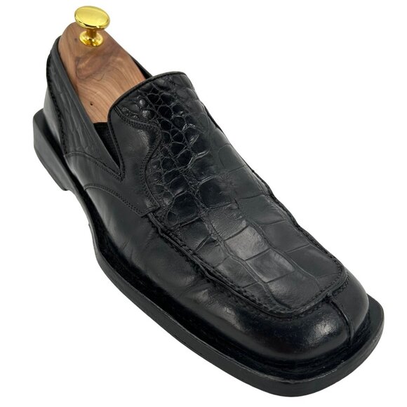 Vintage Mezlan Exotic Black Alligator Dress Shoes Men 8 Loafers Square-toe Gator main image 12